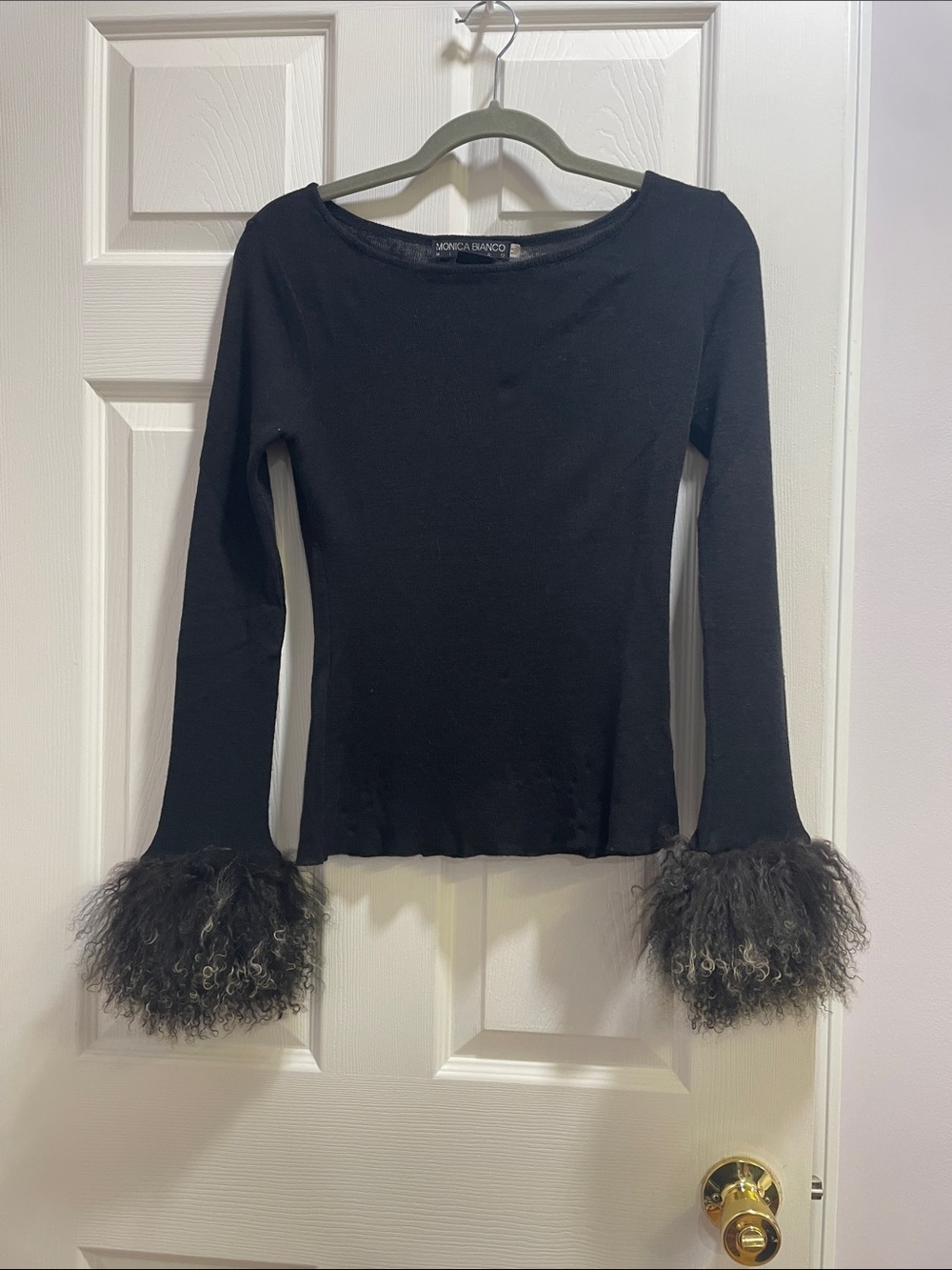 Black Long-Sleeve Top with Fur Cuffs